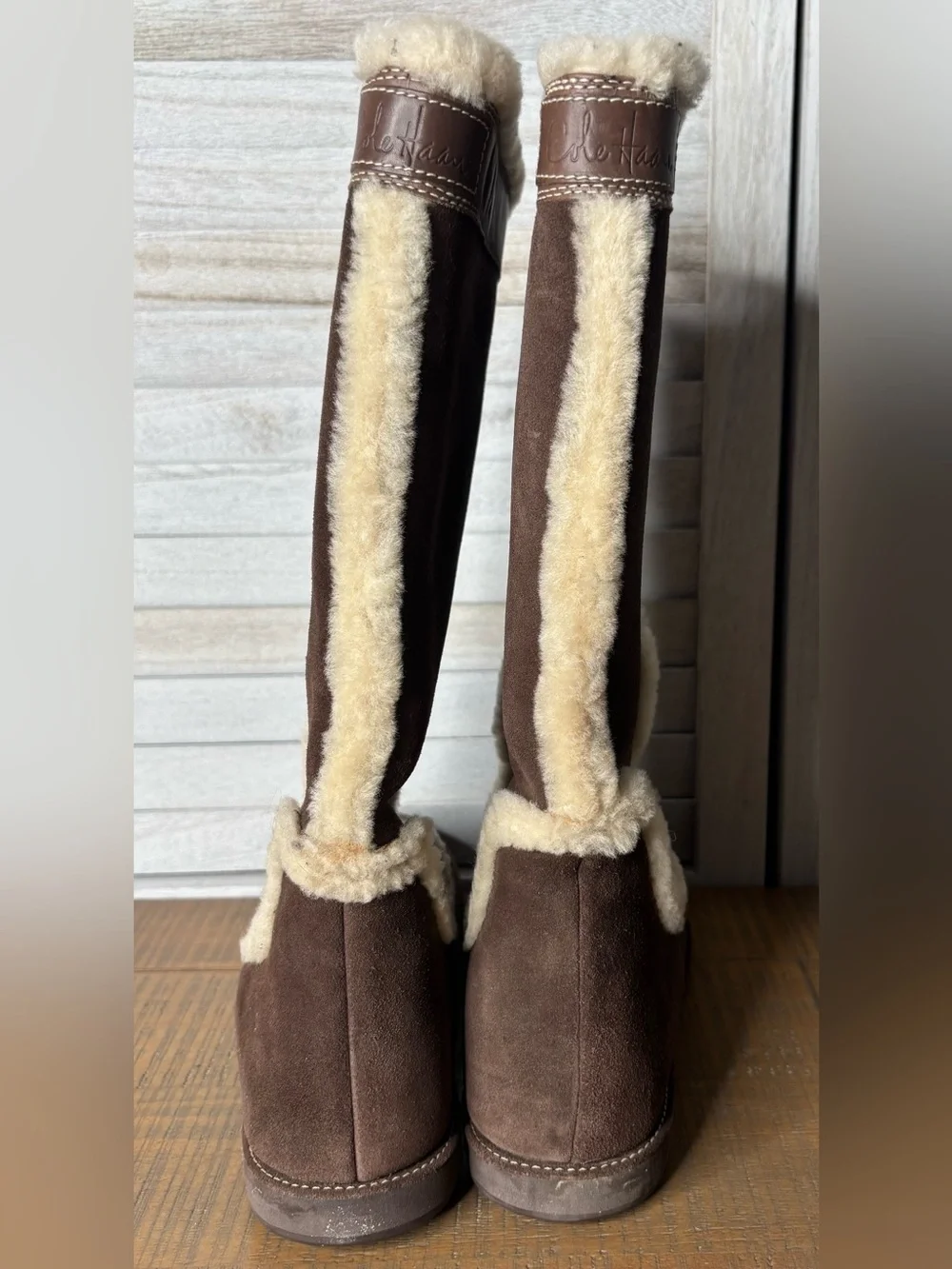 Cole Haan Air Jillian Waterproof Suede Shearling Fur Tall Winter Boots Size 9.5